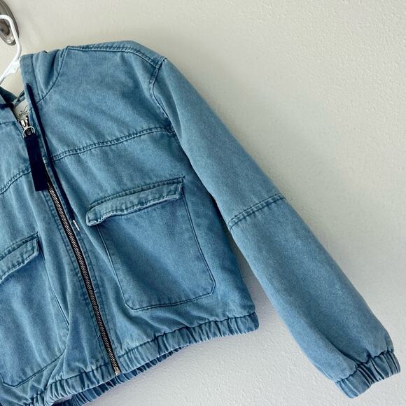 Ashley Vintage Charm Crop Sherpa lined denim jean hooded western jacket Medium - Picture 5 of 11